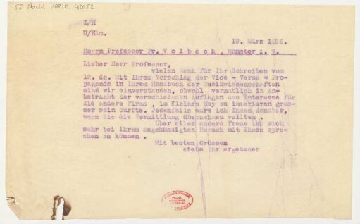 Brief an Fritz Volbach : 19.03.1926