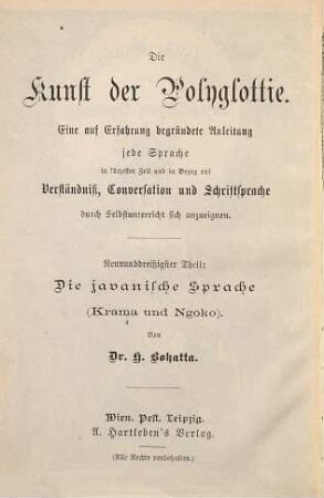 Praktische Grammatik der javanischen Sprache : mit Lesestücken, einem javanisch-deutschen und deutsch-javanischen Wörterbuch