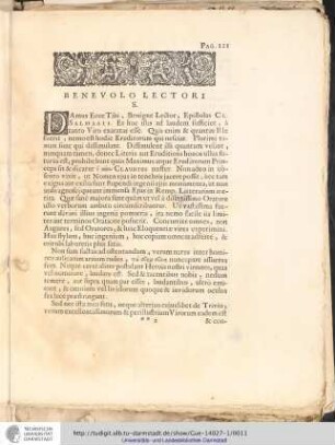 Benevolo Lectori. De Laudibus et Vita Cl. Salmasii