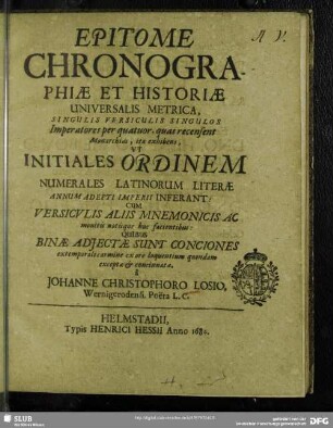 Epitome chronographiae et historiae universalis metrica