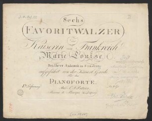 Ite Lieferung: Sechs Favoritwalzer der Kaiserin von Frankreich Marie Louise Bei Ihrer Anku
