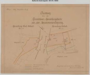 Asbach, Bahnhof: Auszug aus der Grundsteuer-Gemarkungskarte vor der Zusammenlegung. Gemarkung Elsaf-Asbach und Gemarkung Asbach.