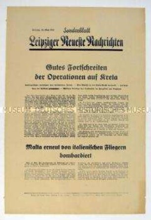 Sonderblatt der "Leipziger Neuesten Nachrichten" zur fortschreitenden Eroberung Kretas durch deutsche Truppen