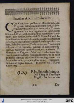 Facultas A. R. P. Provincialis.