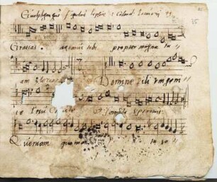 Missa, Kyrie [Gloria] Gratias agimus : Notenseite. Tenor, fol.45 recto, Nr. 35 aus: Wolfgang Figulus, Missa, Kyrie [Gloria] Gratias agimus. Dresden: SLUB Mus.Gri.59