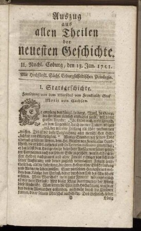 II. Nachl. Coburg, den 13. Jan. 1751.