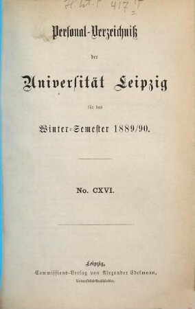 Personalverzeichnis. 1889/90, WS = Nr. 116