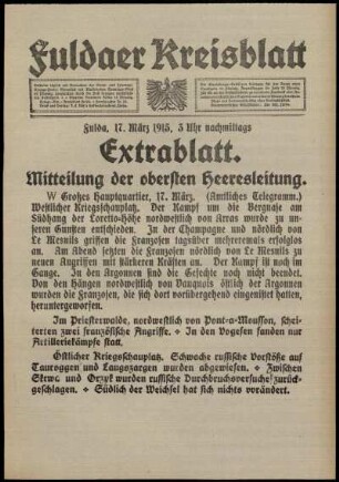 Zweite Ausgabe vom Mittwoch, den 17. März 1915.