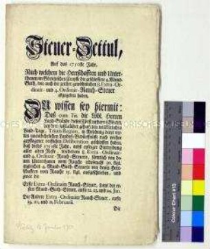 Bekanntmachung der Hauptmannschaft Görlitz betreffend die von den Landständen festgesetzten Rauch- und Mundgutsteuern für das Jahr 1750