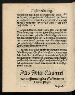 von auffnemung der Casten unnd Spittal Pfleger.