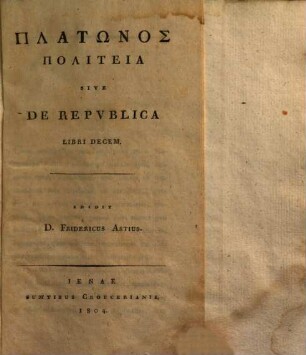Platōnos politeia sive de republica libri decem : libri decem