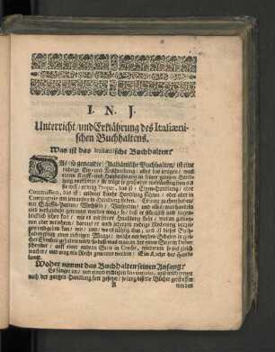 Unterricht/ und Erklährung des Italiaenischen Buchhaltens.