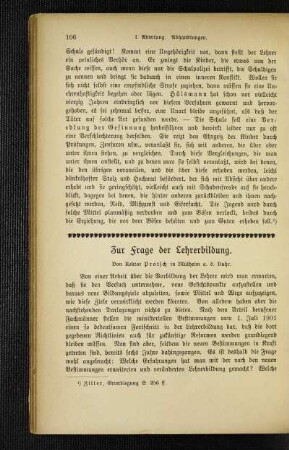 Zur Frage der Lehrerbildung