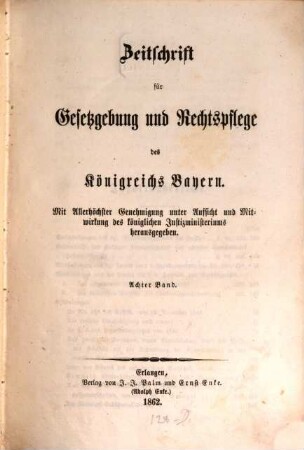 Zeitschrift für Gesetzgebung und Rechtspflege des Königreichs Bayern. 8. 1862