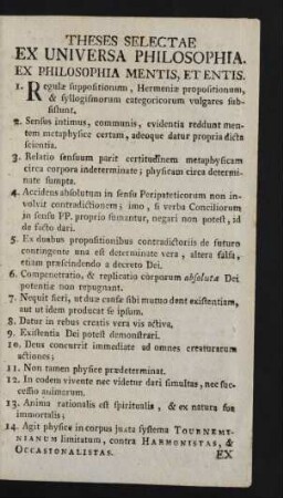 Theses Selectae Ex Universa Philosophia