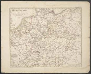 Deutschland und anliegende Länder, zur Übersicht der Eisenbahnen und Hauptstrassen [Hand-Atlas über alle Theile der Erde nach dem neuesten Zustande und über das Weltgebäude]