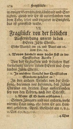 VII. Fragstücke von der frölichen Auferstehung unsers lieben Herrn Jesu Christi