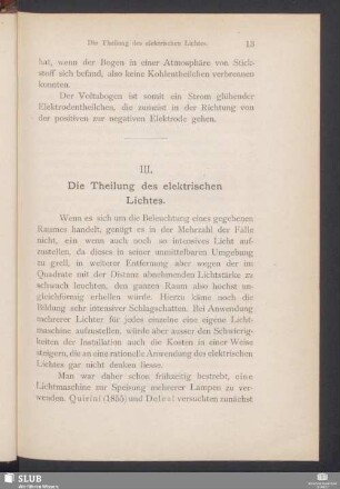 III. Die Theilung des elektrischen Lichtes
