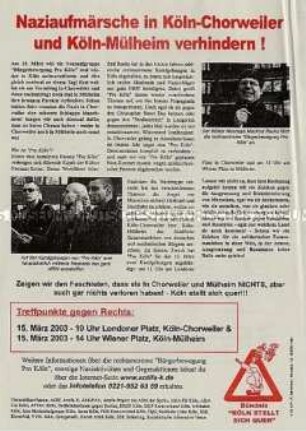 Flugblatt mit einem Demonstrationsaufruf zur Verhinderung von Nazi-Aufmärschen in Köln