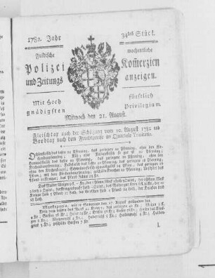 34tes Stück., Ausgabe vom 21. August 1782