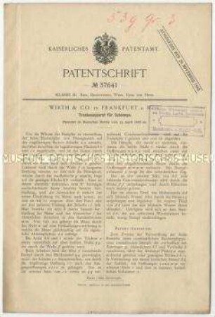 Patentschrift eines Trockenapparates für Schlempe, Patent-Nr. 37641