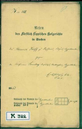 Korff, Heinrich zu Rischenau gegen Kaufmann Sonntag in Rischenau
