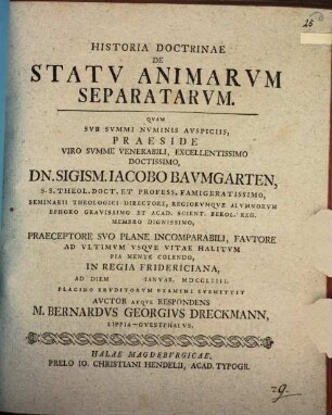 Historia Doctrinae De Statv Animarvm Separatarvm