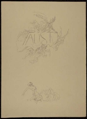Subskriptionsprospekt zu der illustrierten Ausgabe von "Faust II". 2 Blatt Text, plus 5 Lithographien als Illustrationsproben