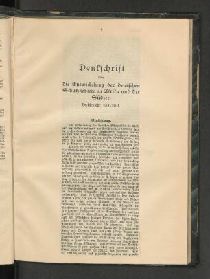 Denkschrift über die Entwicklung der deutschen Schutzgebiete in Afrika und der Südsee.