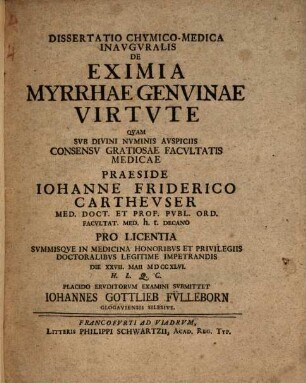Diss. ... de eximia myrrhae genuinae vitute