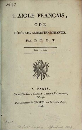 L' Aigle français : ode, dédicé aux armées triomphantes