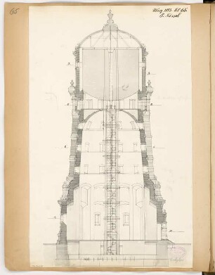 Wasserturm, Colmar Monatskonkurrenz März 1883: Vertikalschnitt; Maßstabsleiste
