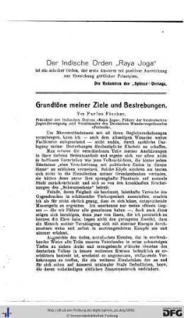 Fischer, Paulus: Grundtöne meiner Ziele und Bestrebungen.