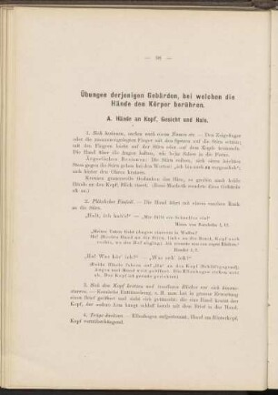 Übungen derjenigen Gebärden, bei welchen die Hände den Körper berühren.