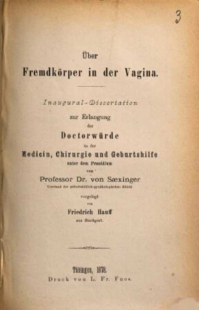Über Fremdkörper in der Vagina : Inaug.-Diss.