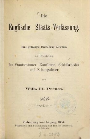 Die englische Staats-Verfassung