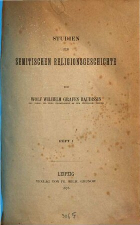 Studien zur semitischen Religionsgeschichte, 1