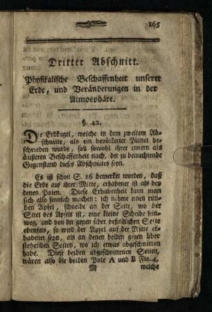 Dritter Abschnitt: Physikalische Beschaffenheit unserer Erde, und Veränderungen in der Atmosphäre.