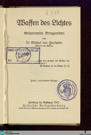 Waffen des Lichtes : gesammelte Kriegsreden
