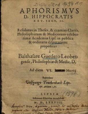 Aphorismvs D. Hippocratis XXV. Sect. II.