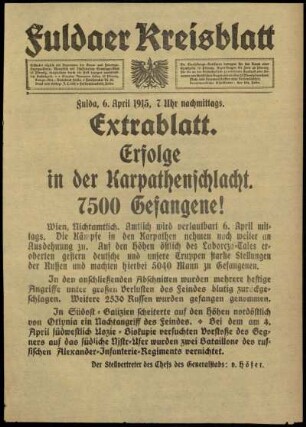 Zweite Ausgabe vom Dienstag, den 06. April 1915.