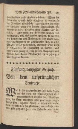 Fünfundzwanzigster Versuch. Von dem ursprünglichen Contracte