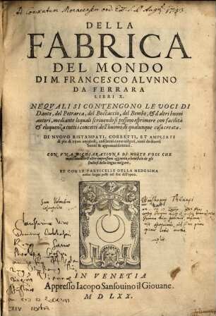 Della fabrica del mondo : libri X.