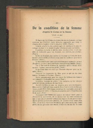 De la condition de la femme d'après le Coran et la Souna. (Suite et fin).