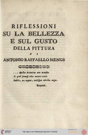 Riflessioni su la bellezza e sul gusto della pittura di Antonio Raffaelo Mengs