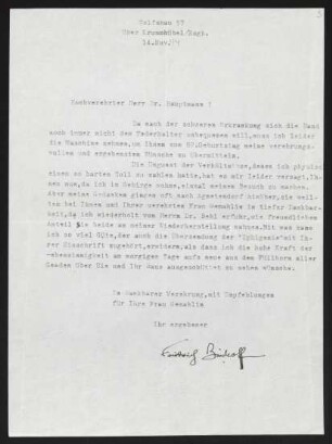 Brief von Friedrich Bischoff an Gerhart Hauptmann