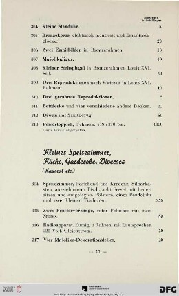 Kleines Speisezimmer, Küche, Garderobe, Diverses (Nr. 314-372)