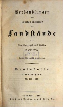 Verhandlungen der Zweiten Kammer der Landstände des Großherzogthums Hessen. Protokolle. 1844/47,9 (1847)