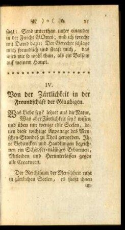 IV. Von der Zärtlichkeit in der Freundschaft der Glaubigen