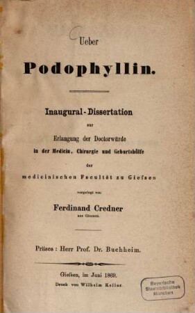 Ueber Podophyllin : Inaug. Diss.
